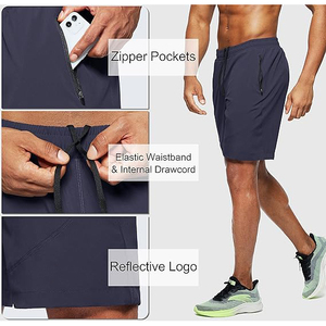 2026 Men's <b>Black</b> Breathable Quick Dry Polyester Sport Running Gym Shorts with Front Logo Drawstring Waist Side Stripe Design - Product Image 6