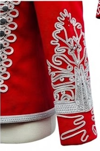 Uniforme d'hiver formel pour homme, rouge vintage, à col montant, double boutonnage, avec garniture brodée cordonnée sur le devant, imperméable et respirant - Product Image 3