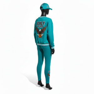 Conjunto cómodo de camiseta de manga larga de algodón polar de 220 GSM y leggings elásticos de spandex en verde azulado con logo personalizado serigrafiado. - Product Image 6