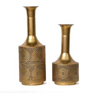 Handmade Brass Tabletop <b>Vases</b> <b>Set</b> Bohemian Style Decor Golden Engraved Metal <b>Vase</b> for Housewarming Gift - Product Image 4