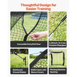 Cage de frappe autonome et portable 22,2 x 12,1 x 7,9 pieds, en polyester 4 plis sans nœuds, équipement d'entraînement pour le baseball - Product Image 4