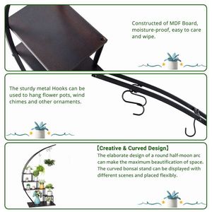 Artisasset 2 Pezzi Supporto per Piante a 5 Livelli Semicircolare in Ferro e Legno per Giardino, Balcone, Patio, Prato, Casa, Accessori per Cesti Sospesi - Product Image 3
