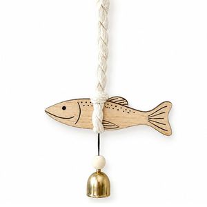 Decoración de Pared de Madera con Forma de Pez, Ecológica y Costera, Adorno Colgante de Madera Natural con Campana - Product Image 6