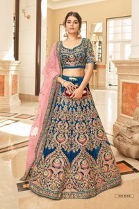 Velvet A-Line Maxi Lehenga Choli Zari Embroidery Ethnic Dress with Floral Print for Women <b>Bride</b> Wedding Party Wear - Product Image 3