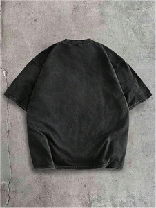 T-shirt décontracté pour homme en coton noir surdimensionné à manches courtes et col rond, en jersey délavé, couleur unie avec logo frontal - Product Image 5