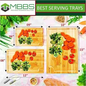 Juego de 3 Tablas de Cortar de Bambú con Ranuras para Jugo y Asas para Uso en la Cocina - Juego de Tablas de Cortar de Madera para Separar Carne, Verduras y Jugos - Product Image 2