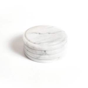 Elegant White Marble Stone Coasters Set of 2 Round and Octagonal Drink Coasters for Stylish <b>Table</b> <b>Protection</b> - Product Image 6