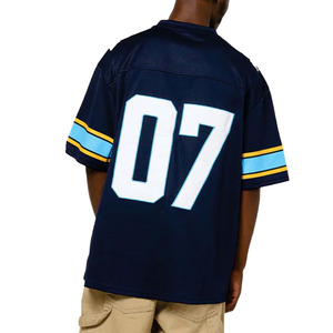 Maillot de football américain respirant en maille, surdimensionné, en polyester, pour entraînement d'équipe, noir et bleu, T-shirt unisexe, streetwear, vente en gros - Product Image 2