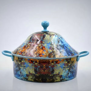 Decorative Silver Conical <b>Lid</b> Food Warmer <b>with</b> Wooden Base Crisscross Pattern Elegant Casserole Pot Kitchenware Home Decor - Product Image 1