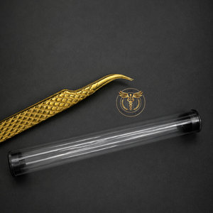 Pince à épiler professionnelle en acier inoxydable pour extensions de cils, courbée, avec tube de rangement transparent en plastique, précision garantie - Product Image 3