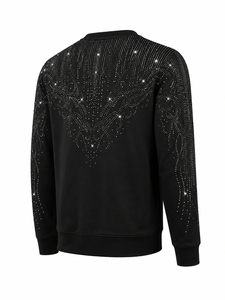 Sweat-shirt à col rond pour homme avec strass, coupe classique, noir, tricoté, pull décontracté pour l'hiver, sweat-shirt à strass pour homme - Product Image 5
