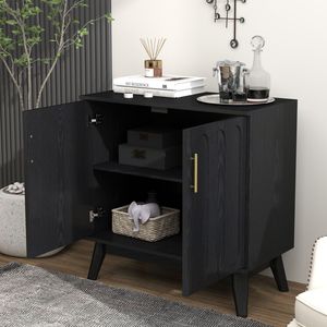 Mid Century Modern Fluted Sideboard Cabinet with Adjustable <b>Shelves</b> Solid Wood Legs <b>Walnut</b> Buffet Storage for Living Room - Product Image 4