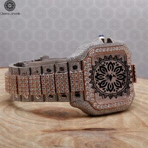 Charm Jewells Luxury Men's Stainless Steel Tonneau <b>Watch</b> <b>Diamond</b> Encrusted Folding Clasp Quartz Movement 20mm Band - Product Image 4