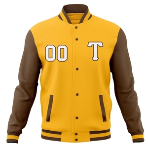 Chaqueta Varsity Unisex Amarillo Marrón con Nombre y Número Personalizados, Estampado Frontal, Estilo Vintage, para Primavera, Transpirable, Resistente al Viento - Product Image 2