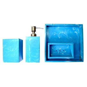 Modern Blue Resin Five-Piece Customized Shape Portable Eco-Friendly Bathroom Set Soap Dispenser <b>Toothbrush</b> <b>Holder</b> Tray Easy - Product Image 2