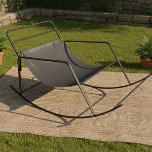 Fauteuil à bascule deux places, revêtement en velours pelucheux, structure en métal noir, pour salon, bureau à domicile, coussin beige - Product Image 5