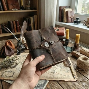 Celestial Sun Moon Leather Journal <b>A5</b> Cute <b>Book</b> Shadows Handmade Grimoire Vintage Lock Journal Moon Phase Diary Witchy Gift - Product Image 4