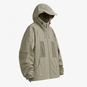 Veste technique d'extérieur personnalisée, légère, écologique, respirante, matelassée, à capuche, imperméable, avec poches en mesh, fermeture éclair intégrale, ajustable - Product Image 3