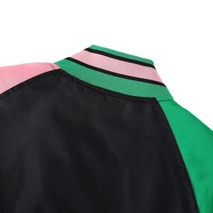 AKA Black Green <b>Pink</b> Varsity Bomber <b>Jacket</b> Women's Satin Letterman Outerwear With Embroidered Greek Style Design - Product Image 3