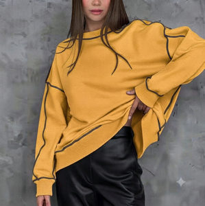 Private Label Women Oversized Mockneck Sweatshirt Soft Cotton Fleece Loose Fit <b>Long</b> <b>Sleeve</b> Fashion Pullover <b>Top</b> - Product Image 1