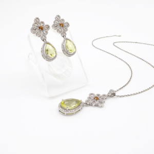 Ensemble pendentif et boucles d'oreilles en argent sterling 925 avec citrine naturelle et quartz citron, plaqué rhodium, bijoux fins OEM ODM - Product Image 2