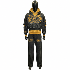 Conjunto de Sudadera con Capucha y Pantalones de Chándal de Algodón Térmico de Invierno de Alta Calidad Personalizado para Hombre, Estilo Oversize, Lavado, de 2 Piezas - Product Image 1