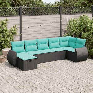 Set Divano da Esterno in Polyrattan Nero 7 Pezzi con Cuscini - Arredamento Elegante per Patio - Product Image 1