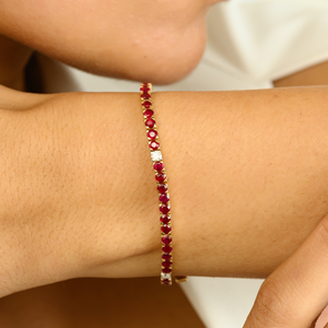 14K Round <b>Ruby</b> and Diamond Tennis <b>Bracelet</b>-Minimalist Everyday Fashion Jewelry - Product Image 3