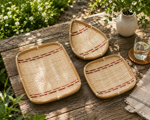 Handmade Eco-Friendly Bamboo Holiday Gift Tray Vietnam Wholesale Natural Round Oval Food Grade Serving Plate - Product Image 4