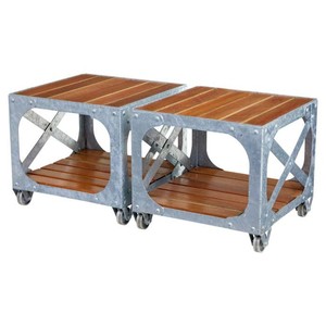 Industrial Teak Wood <b>Side</b> <b>Table</b> Metal Legs Wholesale | Handcrafted Moradabad - Product Image 4