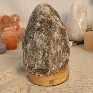Wholesale Natural Grey Salt Himalayan Lamp with Dimmer <b>Switch</b> Carved Gray Rock Salt Lamp on Wooden Base Table Lamp - Product Image 2