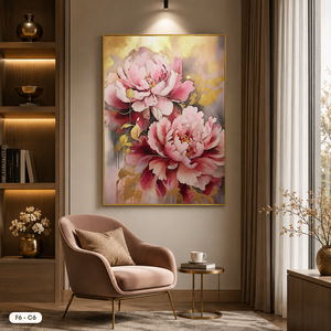 Tableau mural moderne peint à la main, motif floral, toile décorative avec accents dorés, œuvre encadrée, décoration de luxe pour la maison, modèle F6-C6 OEM - Product Image 5
