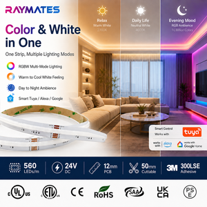 Bande LED COB RGBW 24V 560 LED 16W/m RGB+4000K Dimmable, garantie 3 ans CE/ROHS/UL/ETL pour éclairage décoratif - Product Image 1