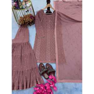 Ensemble de costumes de soirée pour femmes avec haut à carreaux fantaisie et Dupatta élégant et élégant - Product Image 2