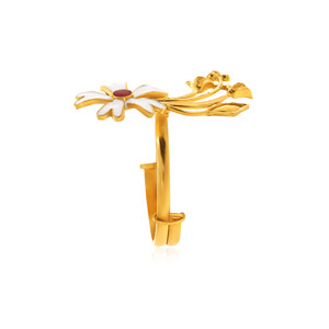 Premium Gold Plated White Enamel Blossom Flower <b>Adjustable</b> <b>Ring</b> with Red Crystal Center Nature Inspired Floral <b>Ring</b> for Women - Product Image 5