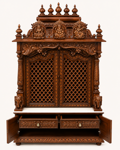 Mandir traditionnel hindou sculpté à la main avec portes, en teck, pour la maison, design de temple en bois avec portes en travail de sculpture Jali, Royaume-Uni - Product Image 3