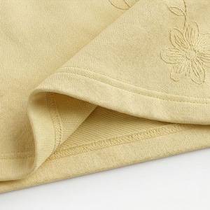 <b>Women's</b> 2 Piece Knitted Solid Yellow <b>Shorts</b> <b>Set</b> Crew Neck <b>Short</b> Sleeve <b>T</b> <b>Shirt</b> With Embroidered Floral Pattern Casual Spring - Product Image 6