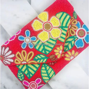 Sacs à main en perles de rocaille florales, sacs à main à franges en perles, sacs de fête ethniques en perles, mini sacs pour femmes - Product Image 1