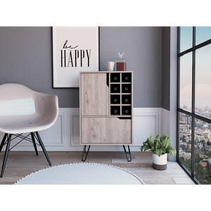 Mobiletto grigio chiaro a porta singola con otto portabottiglie integrati, design a L con quattro gambe - Product Image 1