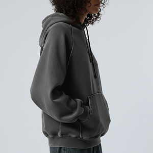 Sweat à capuche personnalisé OEM/ODM en coton tissé 100% imprimé, coupe oversize à épaules tombantes, grammage lourd 500 GSM, délavé à l'acide et au sel, pour l'automne - Product Image 5