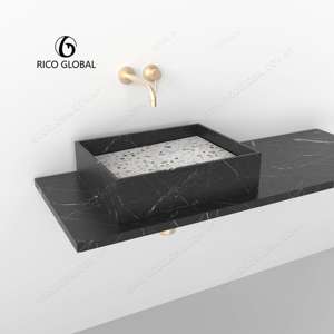 อ่างล้างหน้าติดผนังแบบมินิมอลทรงสี่เหลี่ยมหินอ่อนสีดำขัดเงา - Product Image 2