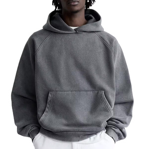 Sudadera con capucha raglán de alta calidad para hombre, color carbón, con lavado mineral, dobladillo desgastado, estilo urbano, forro polar premium, al por mayor - Product Image 1