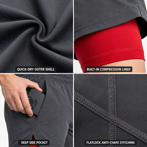 Custom Woven Label Two <b>Layer</b> Performance Shorts Lightweight Polyester Spandex Inner Liner Dual Side Pockets Private Sports - Product Image 3