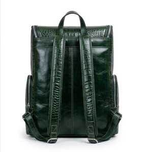 Classic Genuine Leather Backpack Dark Blue Durable Design Front Pocket Style - Product Image 2