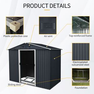 Caseta de Almacenamiento Metálica para Exteriores de 8 pies x 4 pies con Puerta Corredera y Base para Patio Trasero y Jardín (Negro y Blanco) - Product Image 6