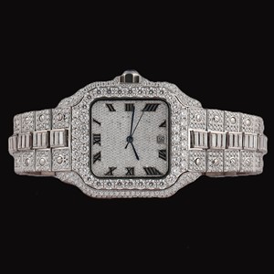 Reloj de Lujo para Hombre, Estilo Hip Hop, con Esfera Cuadrada de Dos Tonos, Totalmente Cubierta de Diamantes Moissanite, Números Romanos, Precio al por Mayor - Product Image 1
