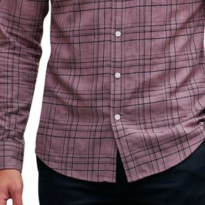 Chemise en flanelle à carreaux mauve poussiéreux pour homme, manches longues, boutonnée, décontractée, en tissu brossé doux, style streetwear, vente en gros - Product Image 5