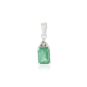 Pendentif en argent sterling 925 avec émeraude authentique taille octogonale et diamants, pierre de naissance de mai délicate - Product Image 1