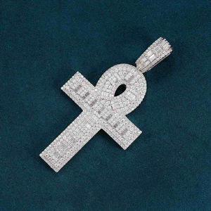 925 Sterling Silver <b>Iced</b> <b>Out</b> Moissanite Cross Pendant Hip Hop Charm with <b>Chain</b> Round Brilliant Cut Rhodium Plated Party Jewelry - Product Image 3