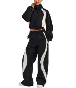Women Tracksuit Two Piece Set Gray White Color Blocking Full Sleeve Zipper Jacket And <b>Pants</b> Loose Fit Autumn Wear - Product Image 4